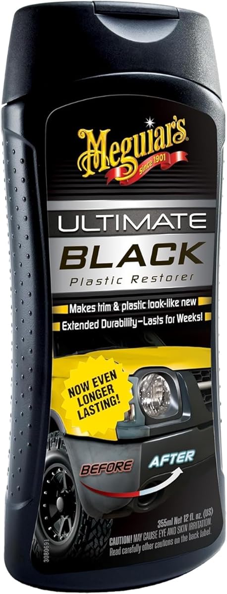Meguiar's Ultimate Black Plastic Restorer - Kunststoffpflege Auto - Zierleisten & Stoßfänger - hervorragender UV-Schutz und Glanz - Schutz vor Ausbleichen - 355ml, G15812EU