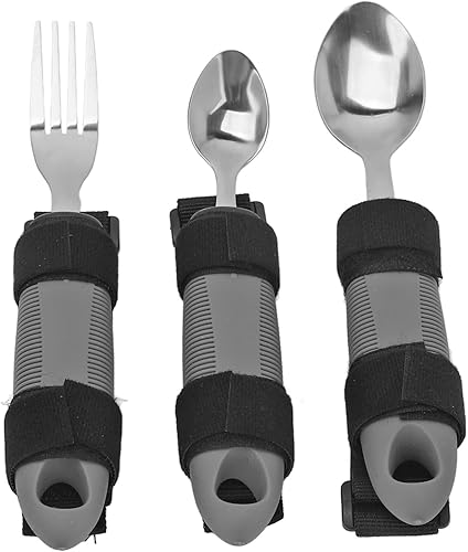 Miniatura 6 de Juego de utensilios adaptativos, 3 piezas de utensilios adaptativos para artritis ancianos, adultos discapacitados, agarre débil, cuchara de tenedor