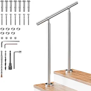 2 Step Stair Handrail Kit, 1.5" OD DIY 304 Stainless Steel Railing with 26" Top Rail for Indoor & Outdoor Installation