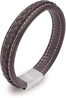 Miricaland Mens Leather Bracelet Stainless Steel Magnetic Clasp Braided Genuine Leather Bracelet for Men, Black and Brown, leather,