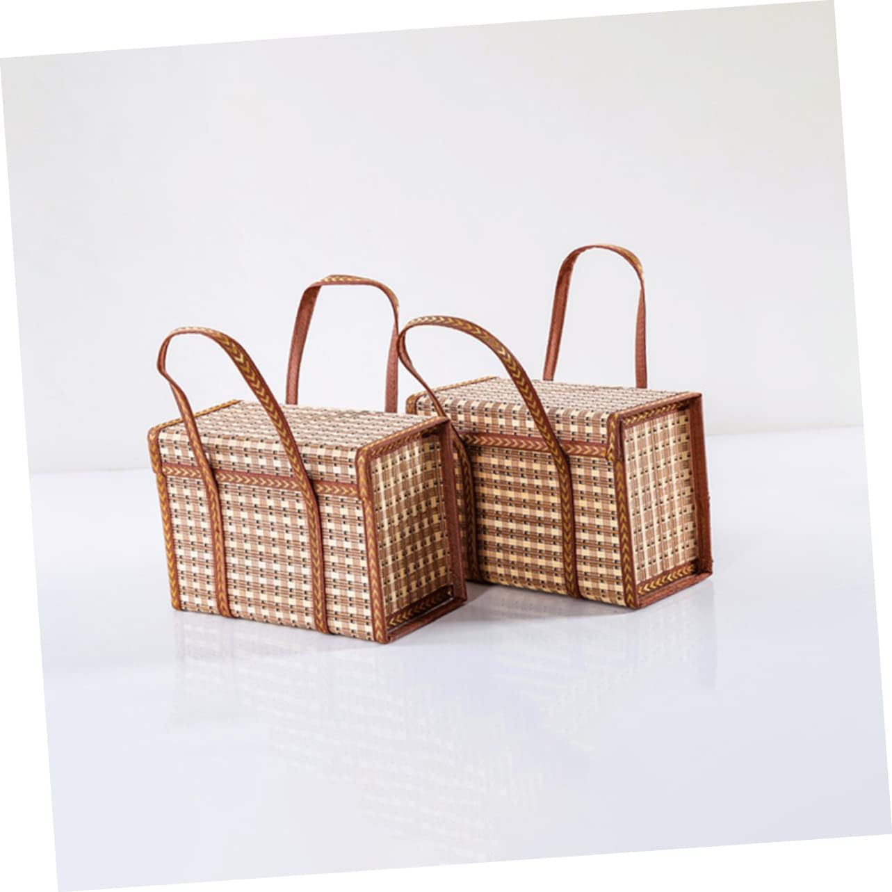 BESPORTBLE 2pcs Lidded Basket Portable Storage Basket Handle for Kitchen Vegetables and Picnic Rustic Design Material for Home Decor