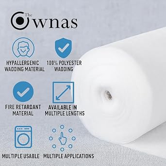Fire-Retardant Polyester Wadding – 2 Meter | 135gsm/4oz | 29 Wide | Hypoallergenic, Washable Quilt Batting for Upholstery, Crafts, Sewing, Padding & Insulation.