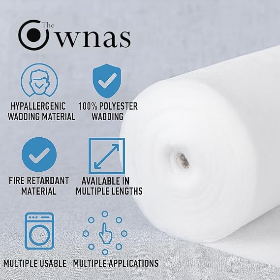 Fire-Retardant Polyester Wadding – 2 Meter | 135gsm/4oz | 29 Wide | Hypoallergenic, Washable Quilt Batting for Upholstery, Crafts, Sewing, Padding & Insulation.