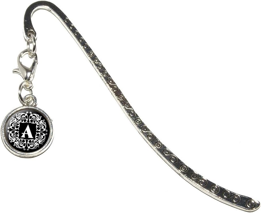 Graphics and More Letter A Initial Black and White Scrolls Metal Bookmark Page Marker with Charm (Charm_Book_0636)