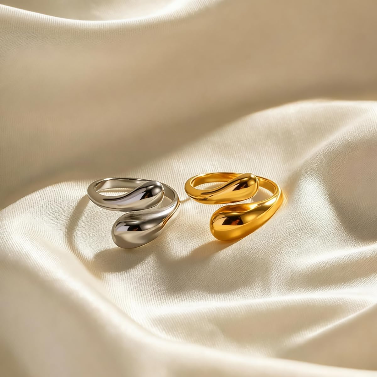 Gold Thumb Rings for Women Non Tarnish, Chunky Rings for Women Silver Wavy Curve Unique Cool Ring Adjustable Dainty Stainless Steel Christmas Birthday Jewelry Gift thumbnail