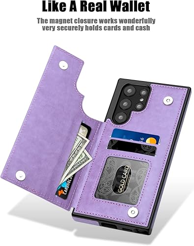 Miniatura 2 de MMHUO Funda para Samsung S22 Ultra con tarjetero, funda magnética con tapa trasera magnética de flores para Samsung Galaxy S22 Ultra, funda