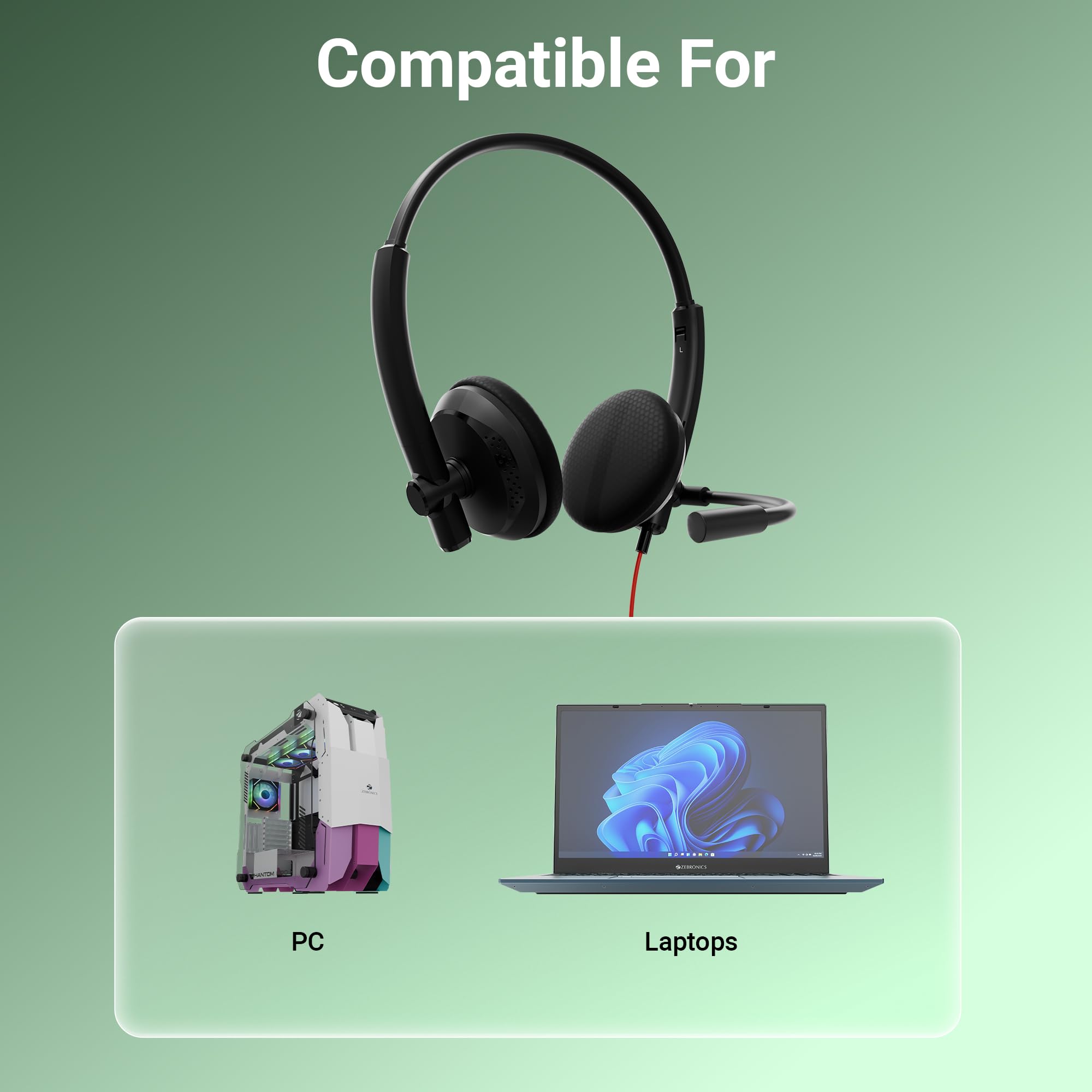 Zebronics USB Wired Headphones, 27mm Drivers, Adjustable Mic, 1.8m Cable, Adjustable Headband, Volume Control, Compatible with Laptop/PC (VCX 100) — Amazon image 8