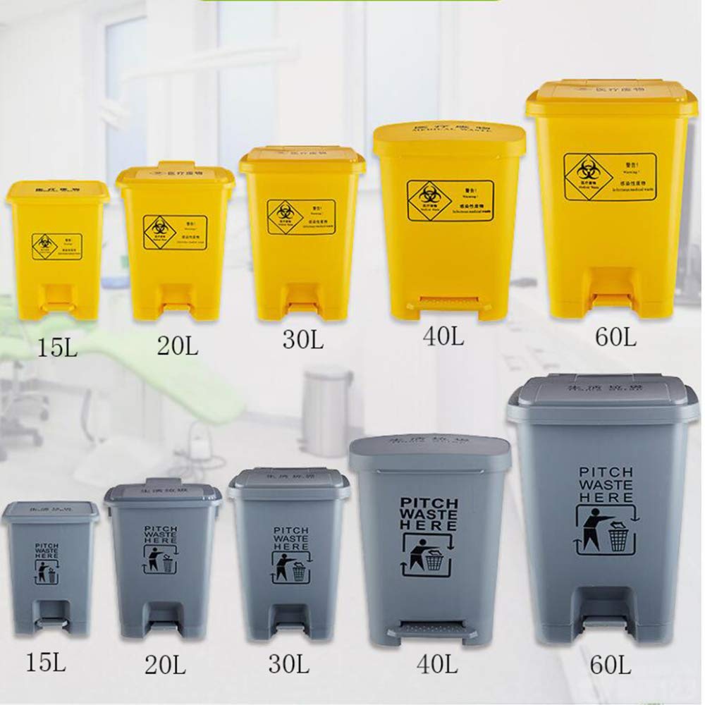 Medica Con coperchio Pattumiera, Cestino per rifiuti da cucina, Stepping, Clinica ospedaliera/giallo / 60L