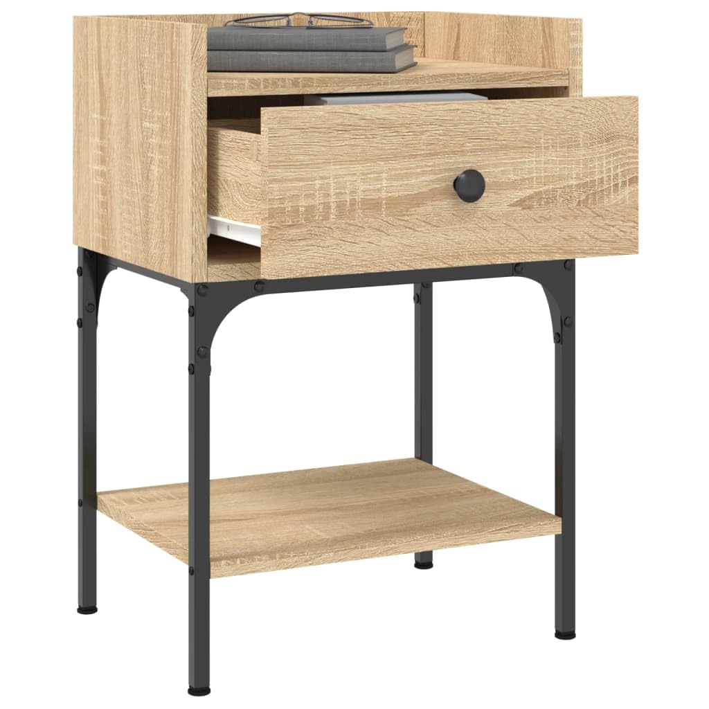 Eleganter Nachttisch aus Holzwerkstoff mit Stauraum, verstellbaren Beinen und robustem Eisenrahmen für Stabilität und Organisation im Schlafzimmer