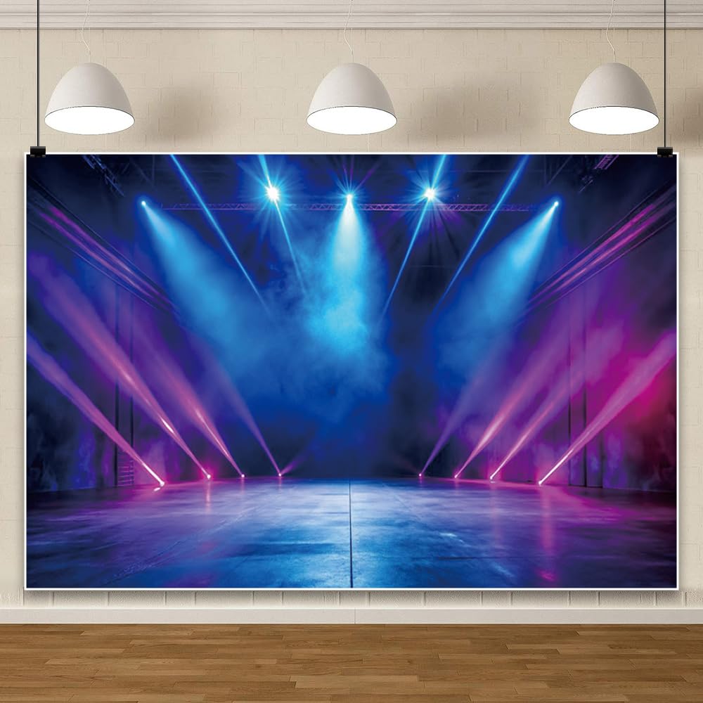 3x2.5m Concerto Palco Sfondo Rosa Blu Riflettore Musica Fotografia Sfondo Discoteca Bar Piattaforma Spettacoli Festa Banner Baby Shower Ritratto Adulto Studio Photobooth Props
