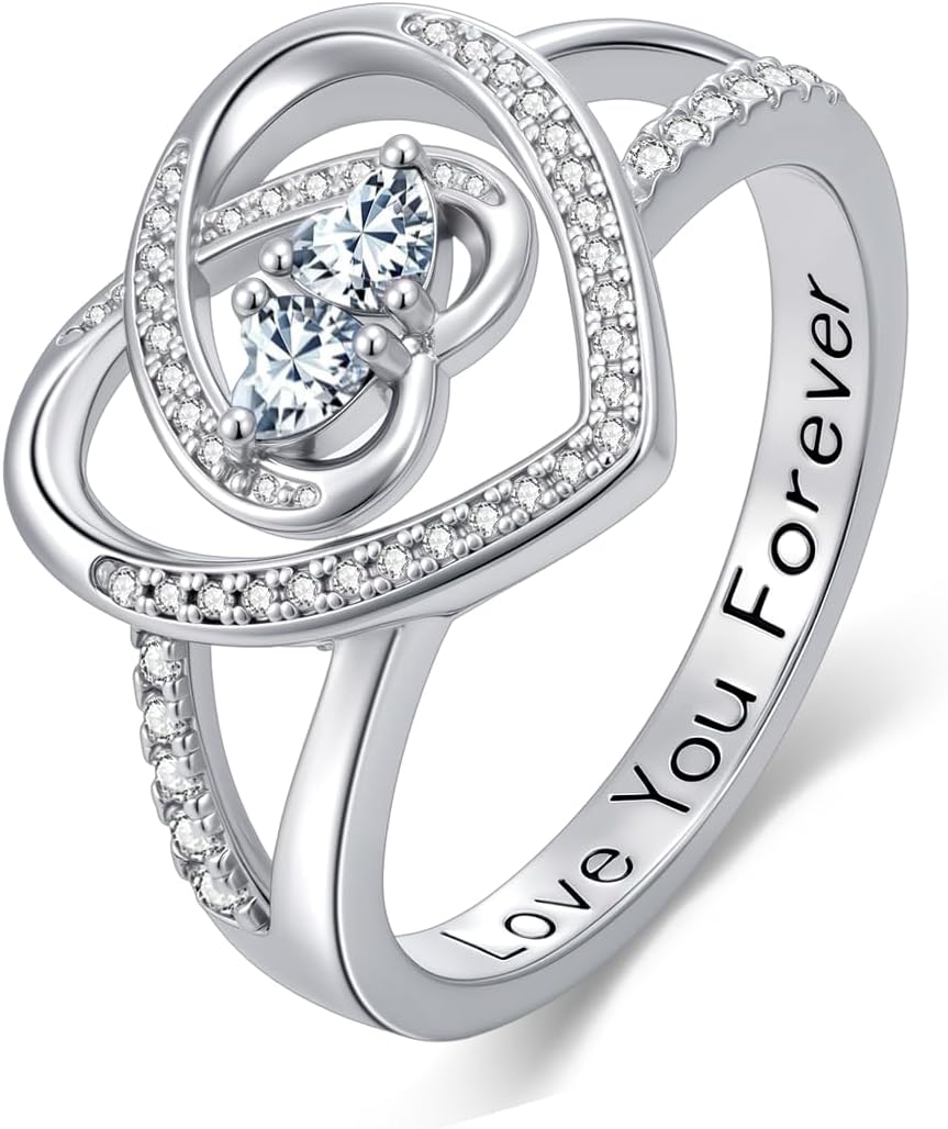 April Birthday Rings for Women Heart Diamond Ring Branch Statement Promise Band Rings April Birthstone Jewelry Anniversary Bridal Wedding Engagement Eternity Valentines Mothers Day Birthday Gifts for Women Her Wife