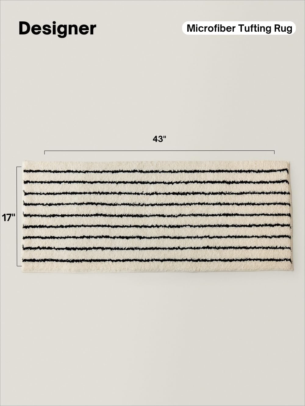 WENSHUO Classic Black&Cream Stripe Area Rug,Warm and Elegant Bathroom mats,Microfiber Absorbent Non-Slip Throw Rug,TPR Non-Slip Bottom, （43.31" L × 17.72" W）
