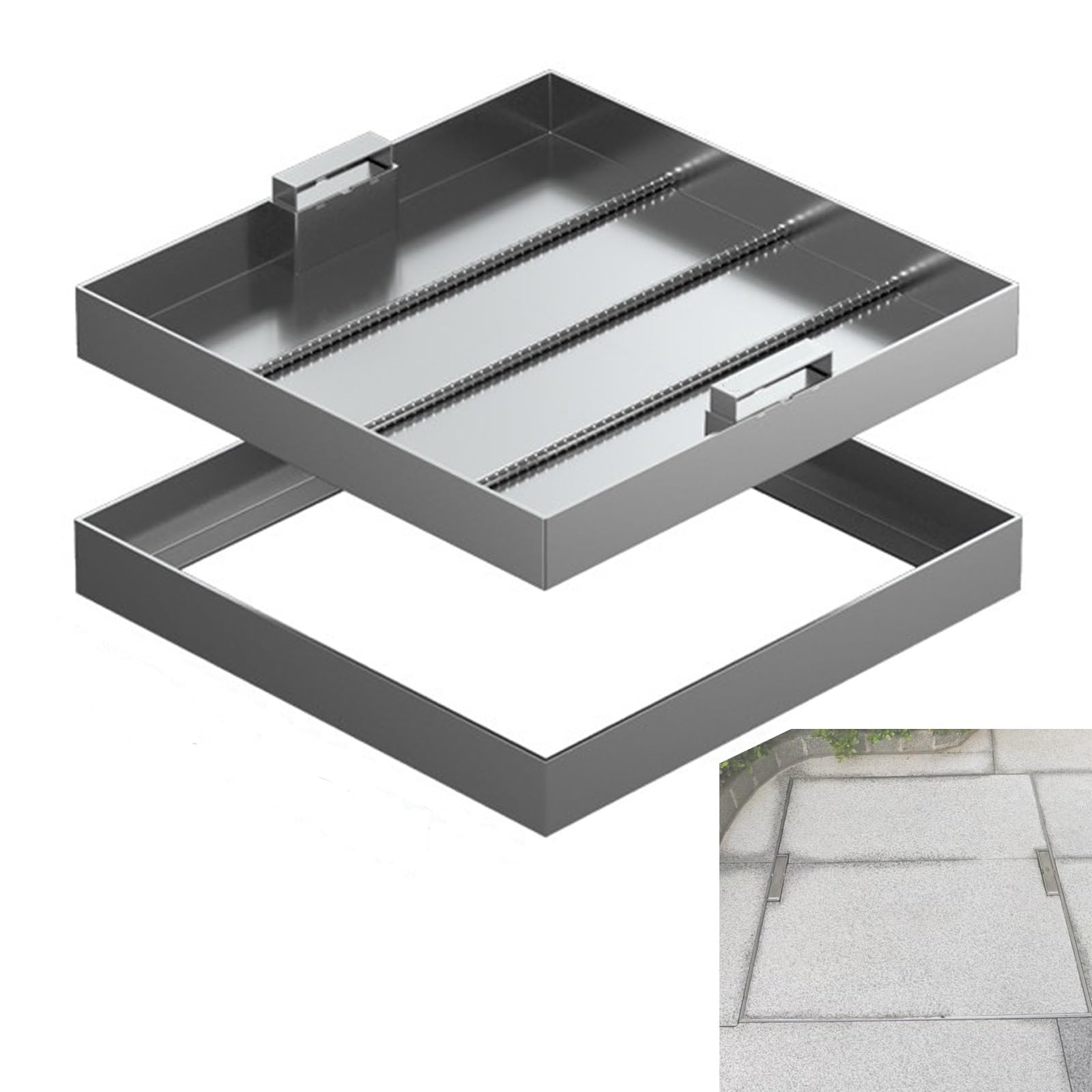 GJMSSMY Stainless Steel Recessed Manhole Cover 24x24in Square Septic Tank Cover Invisible Embedded for Yard Driveway Durable Pavement Access Solution HeavyDuty Design