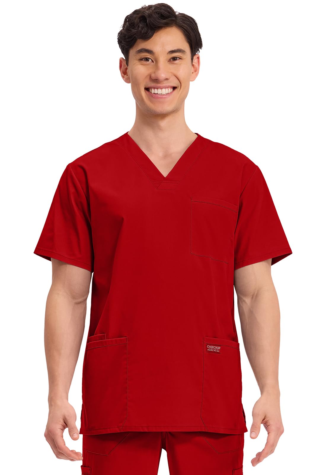 Cherokee Men's V-Neck Top Traditional fit with 4 Pockets, Ultra Soft, Durable, Fade Resistant, 2-Way Stretch Fabric - WW695