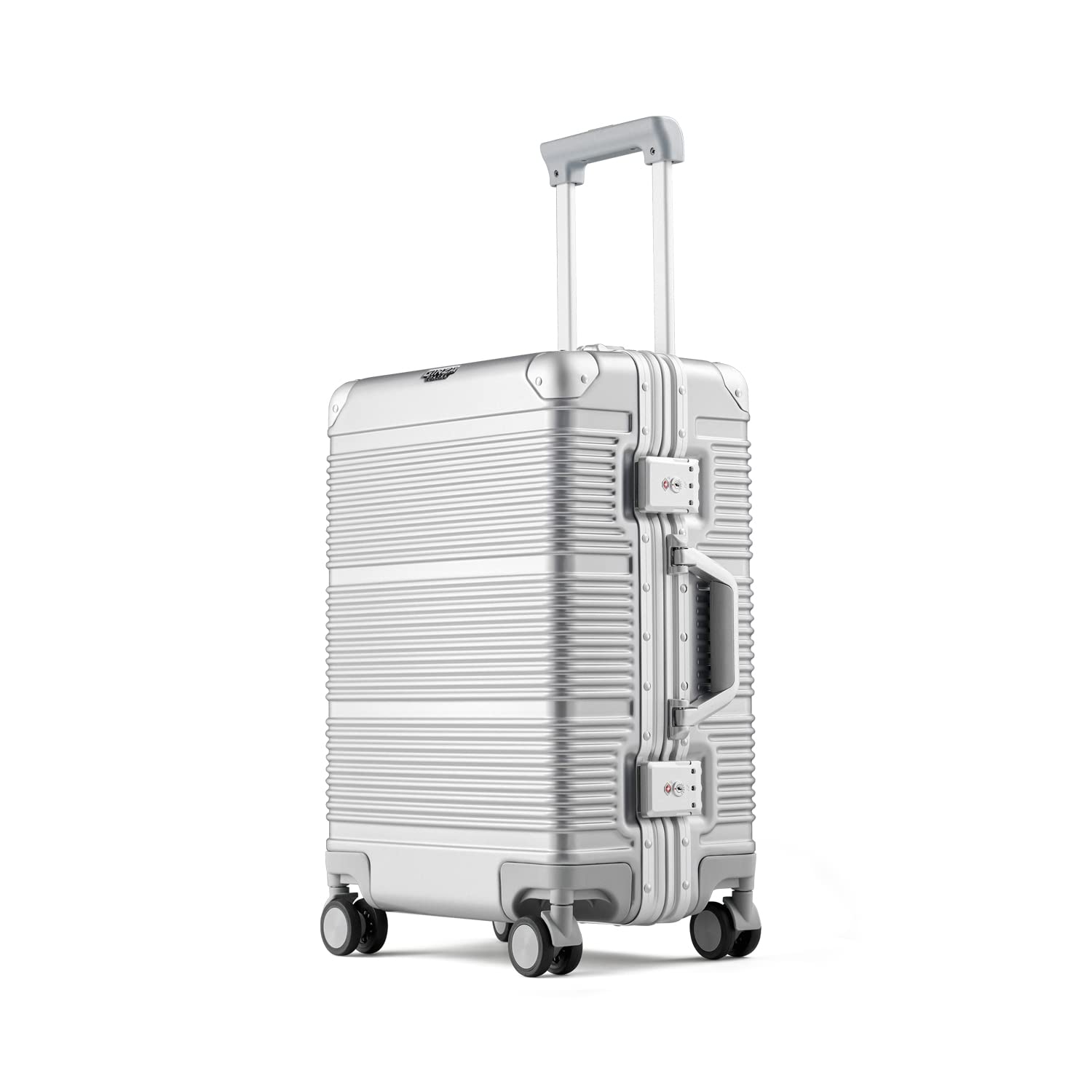 PRIMICIA Ginza Travel New Classic Aluminum Frame Fashion Bright Color Suitcase TSA Combination Lock Universal Wheel (Colorful Series-02) (Silver, Carry-On 20")