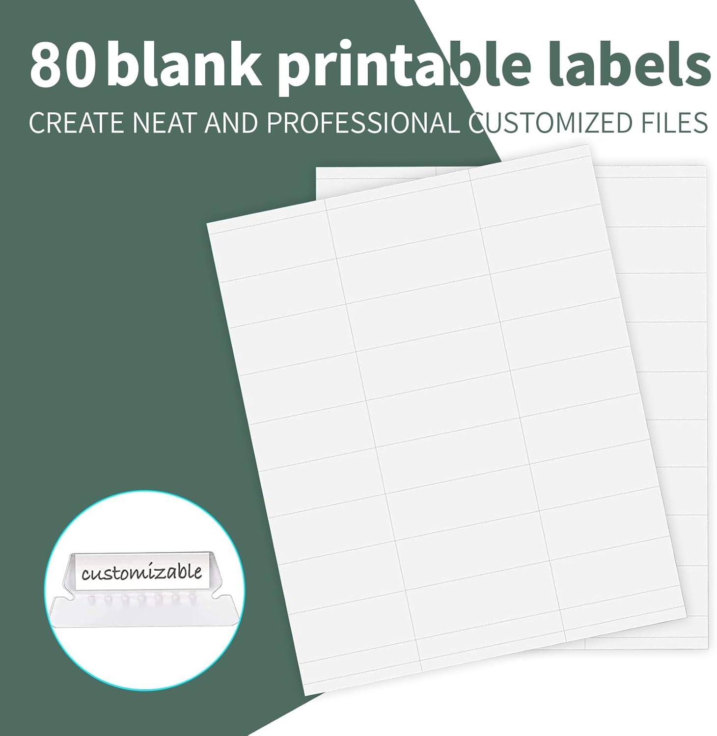 HERKKA Hanging File Folders, 80 Pack Reinforced Letter Size Hanging Folders with Heavy Duty 0 Inch Expansion, Designed for Bulky Files, Medical Charts, 1/5-Cut Adjustable Tabs, Green