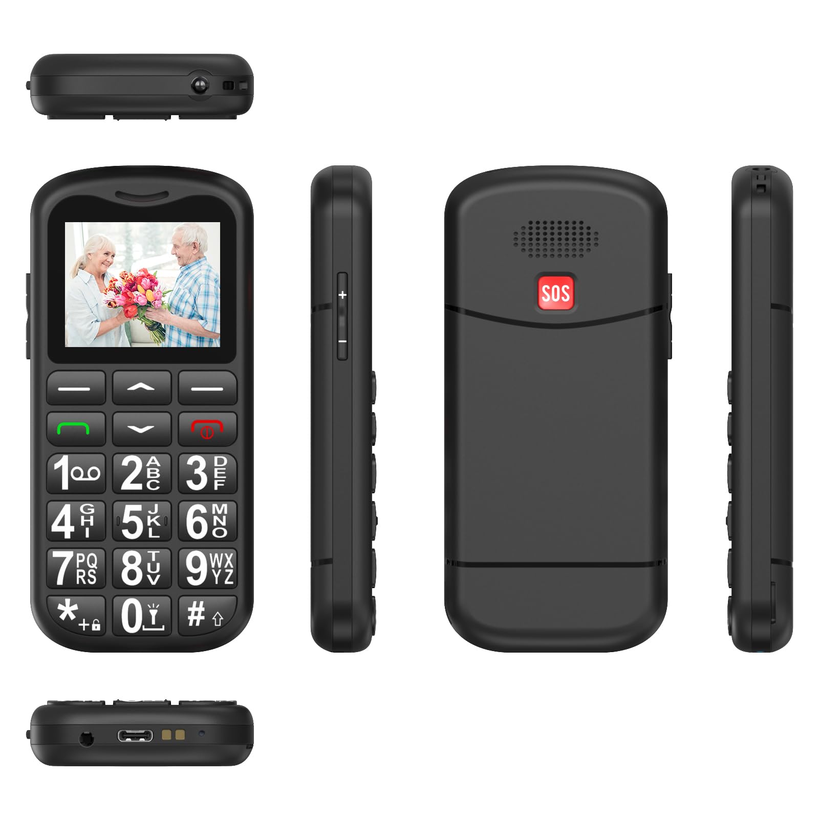 4G Seniorenhandy mit Großen Tasten | Mobiltelefon Ohne Vertrag mit Nano-SIM-Schlitz | 1.7 Zoll LCD | SOS-Funktion | Kurzwahl | Tastenhandy mit Taschenlampe | Ladestation | Schwarz