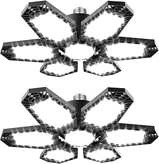 2 Pack LED Garage Lighting150W, E26 /E27 Deformable LED Garage Light 15000LM, Shop Lights for Garage, Ultra-Bright Shop Light with 6+1 Adjustable Panels, Garage Ceiling Light for Workshop/Warehouse