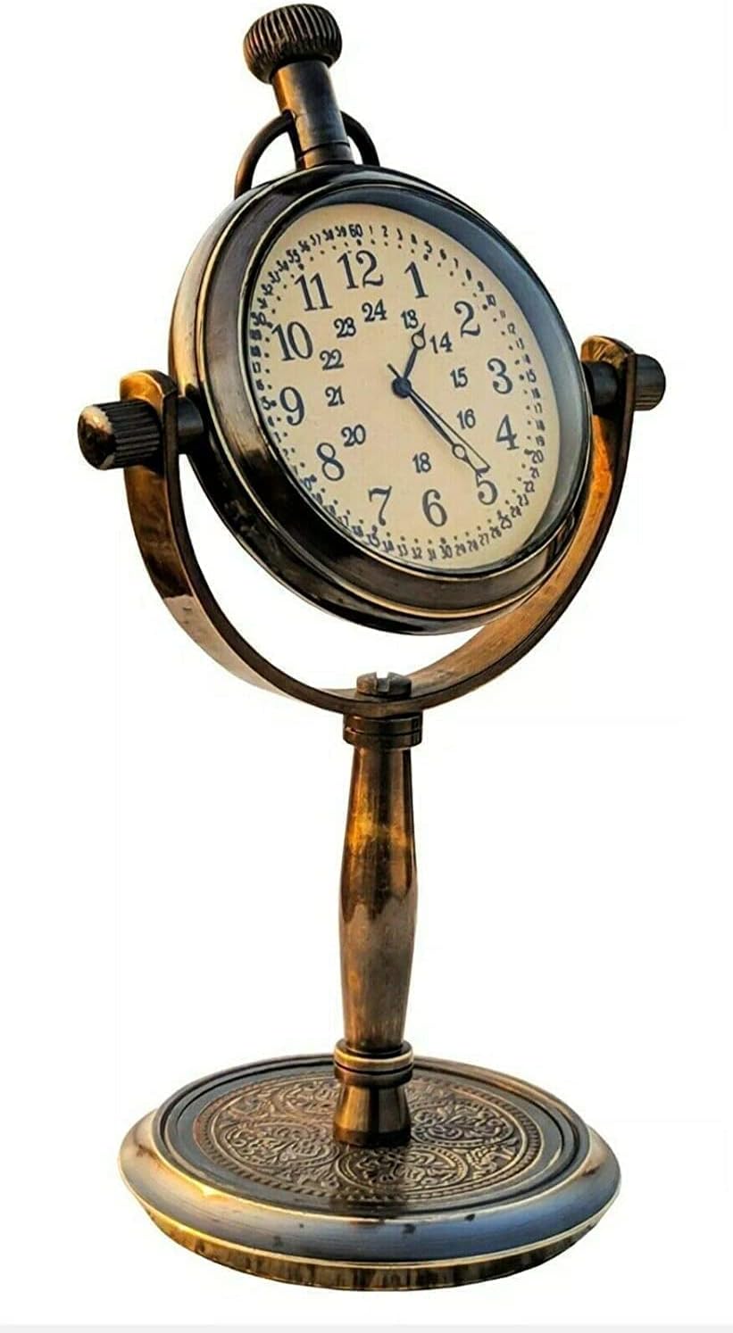 Nautical Hub Handmade Antique Brass Rounded Shape Table Clock for Home Study Living Room and Office Living Room Decor