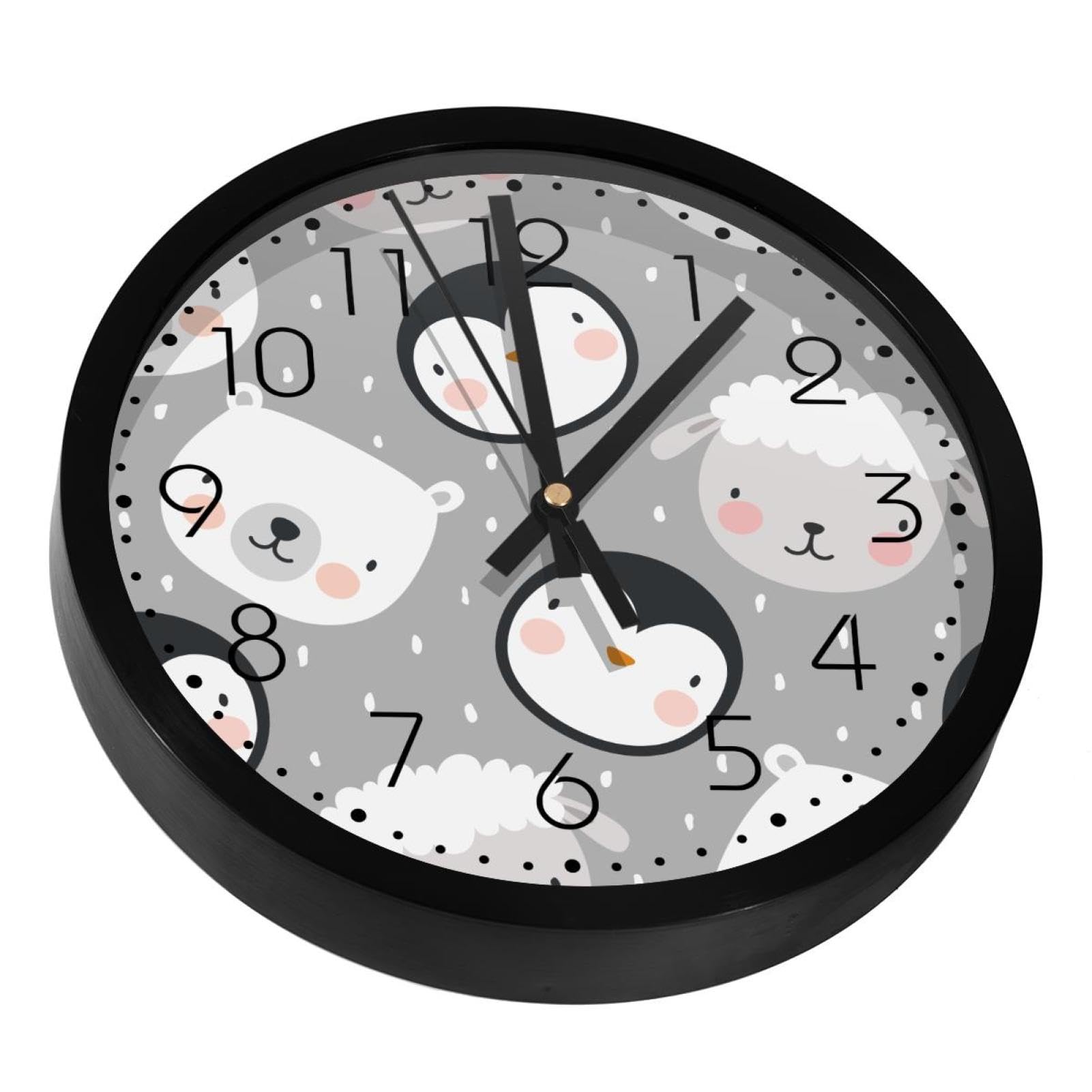 Horloges murales silencieuses pingouin et mouton pour la décoration de maison