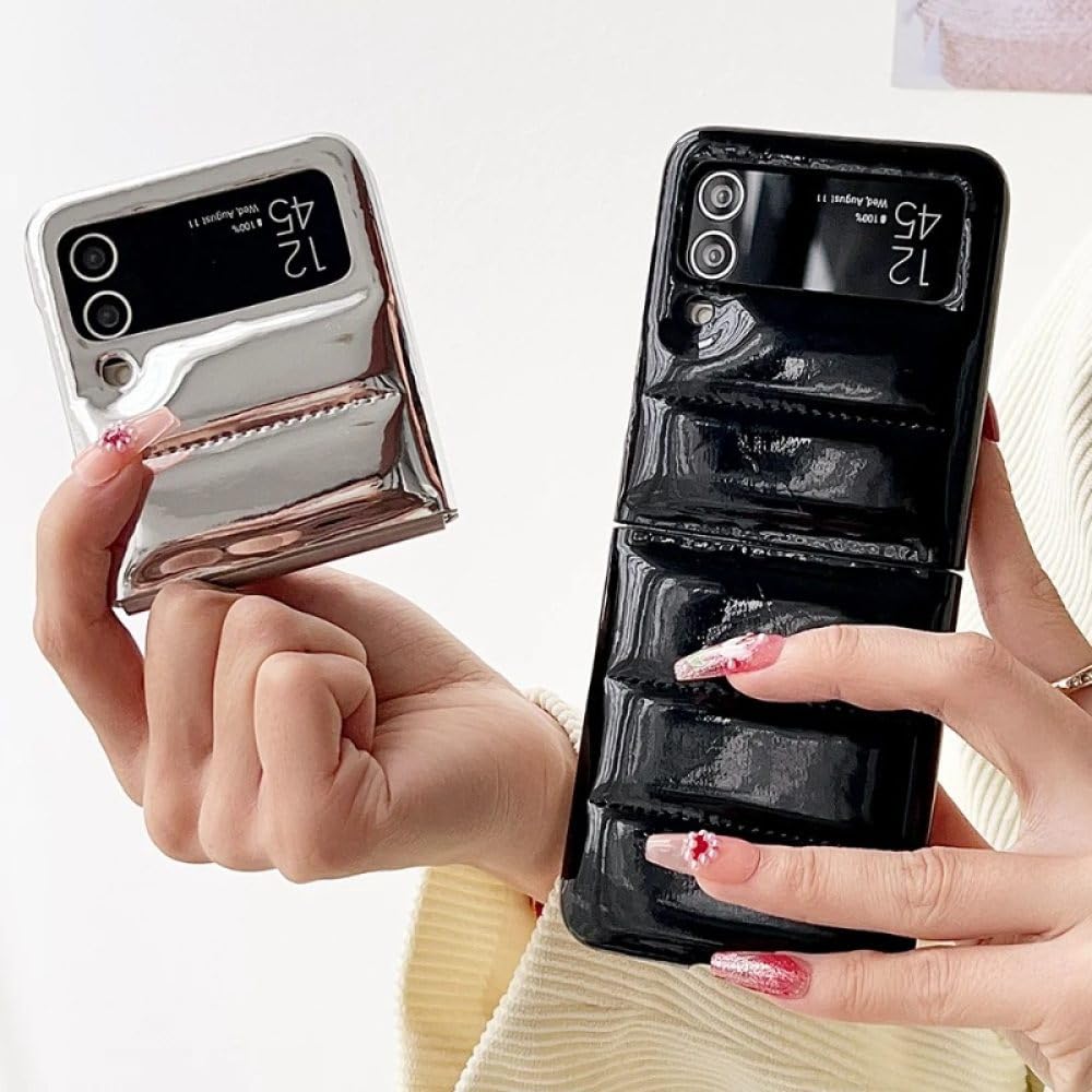 Funda de Lujo para teléfono con Chaqueta de plumón para Samsung Galaxy Z Flip 5 4 3 5G Fundas de Parachoques Suaves a Prueba de Golpes para Z Flip3 Flip4 Flip5, Negro, para Z Flip 5