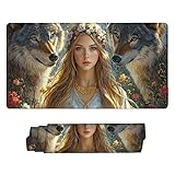 マウスパッド 大型 ゲーミング 女狼 マウスマット デスクマット 特大 おおきい キーボードパッド ゴム底 防水手入れ簡単 快適操作性 滑り止め 耐久性 良い おしゃれ かわいい サイバーカフェ オフィス最適 適度な表面摩擦 女性へのプレゼント 70 x 30cm s-636