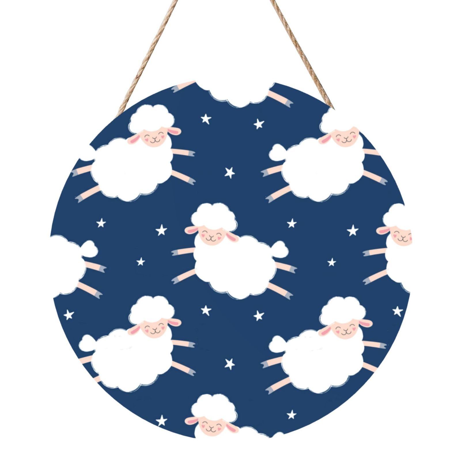InOmak Sheep On A Starry Sky, Round Wood Panel Painting 12 in, Wall Hanging Painting For Home