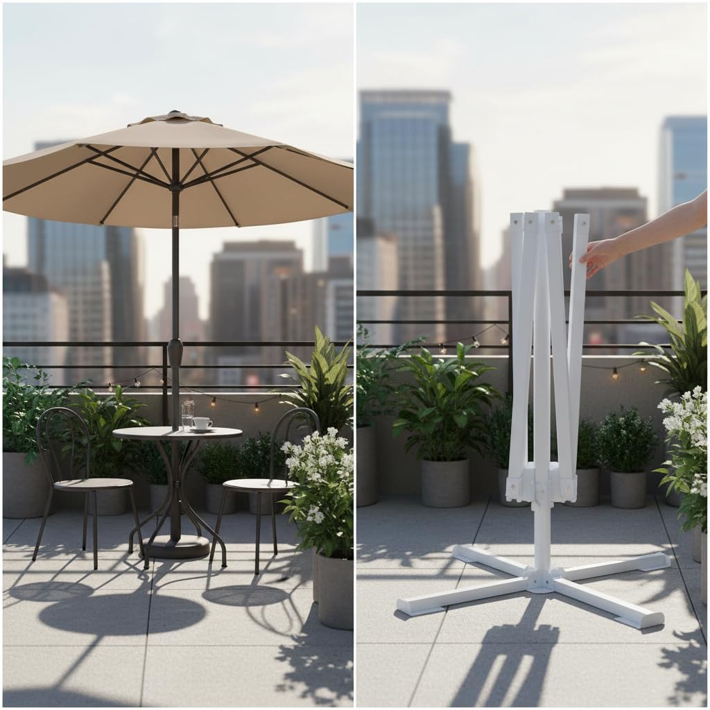 Base Ombrellone da Esterno Supporto Ombrello Piedistallo Parasole Piede Pieghevole a Croce in Acciaio Leggero 14kg Adatta a Terrazza Giardino Mercato Campeggio
