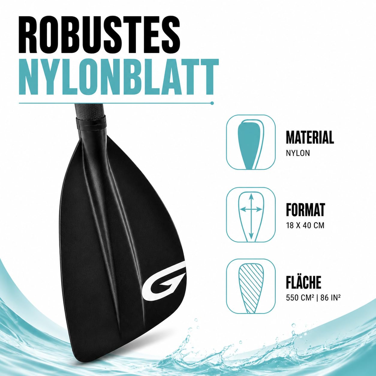 Glory Boards® SUP Paddel 30% Carbon für Stand Up Paddle, 3-teilig, ca. 800g | Carbon Paddel mit robustem Nylonblatt, variable Länge von 180-215 cm, angenehmer Griff, ideal für Stand-Up Paddling Touren