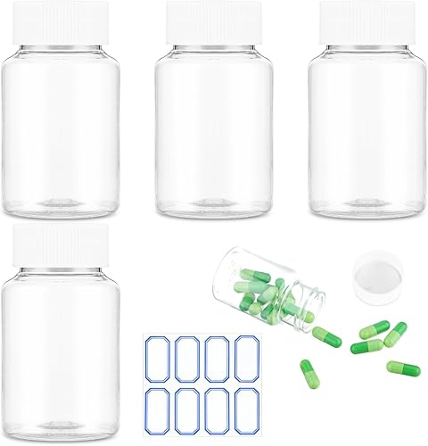 Miniatura 1 de WLLHYF Botellas vacías de plástico transparente de 1.0 fl oz, 4 botellas de píldoras transparentes, botella de medicina, botella de reactivo vacía,