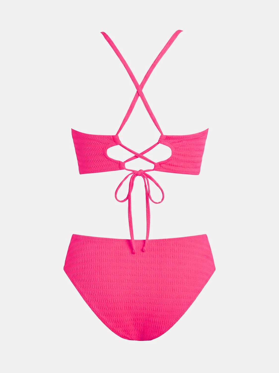 CUPSHE Women's Bikini Sets Two Piece Swimsuit High Waisted V Neck Textured Crisscross Back Tie Bathing Suits
