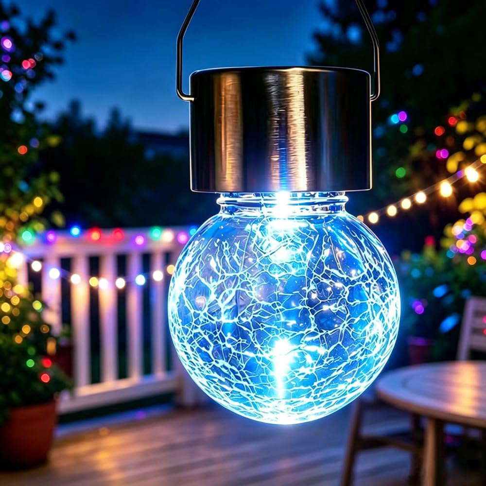 Piccole lampade solari per esterni da giardino, sospese, con clip, lampada solare per esterni, cambia colore automatico, lampadine solari per esterni, lampada solare da appendere in vetro rotto