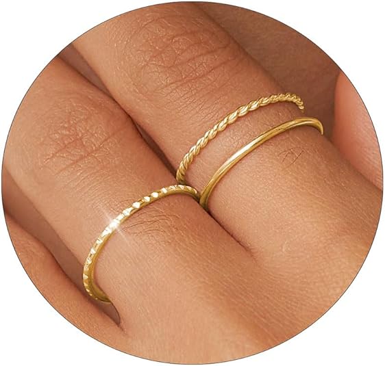 Gold Silver Rings for Women Non Tarnish Stackable Thin Gold Ring 18K Gold Plated Dainty Ring Set Trendy Thumb Pinky Knuckle Ring Wedding Bands Promise Engagement Gold Jewelry Rings Size 6 7 8 9 10 11