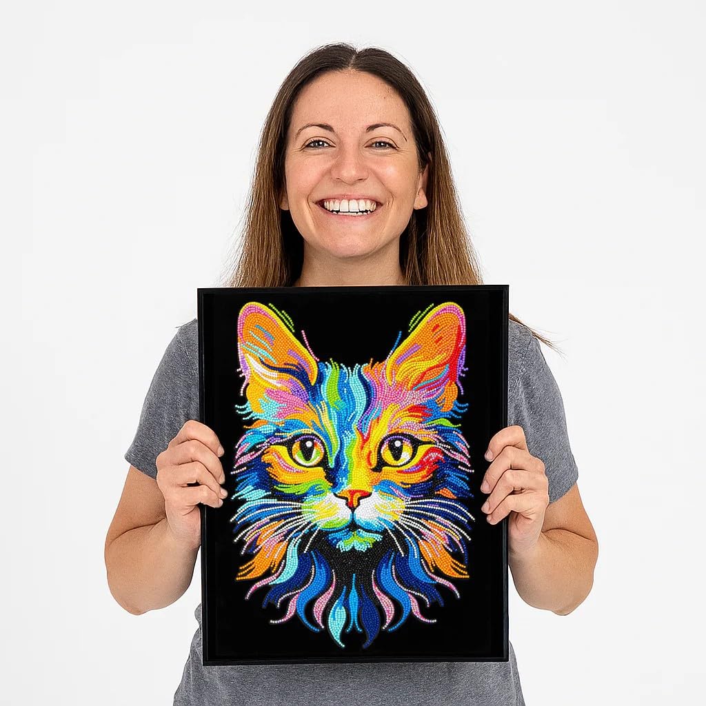DIAMOND DOTZ 2594365 Original 5D Diamond Painting Set, Neon Katze, mit Neonfarben und Samt, DIY Diamant Malerei Bilder für Erwachsene und Kinder ab 12 Jahren, Intermediate