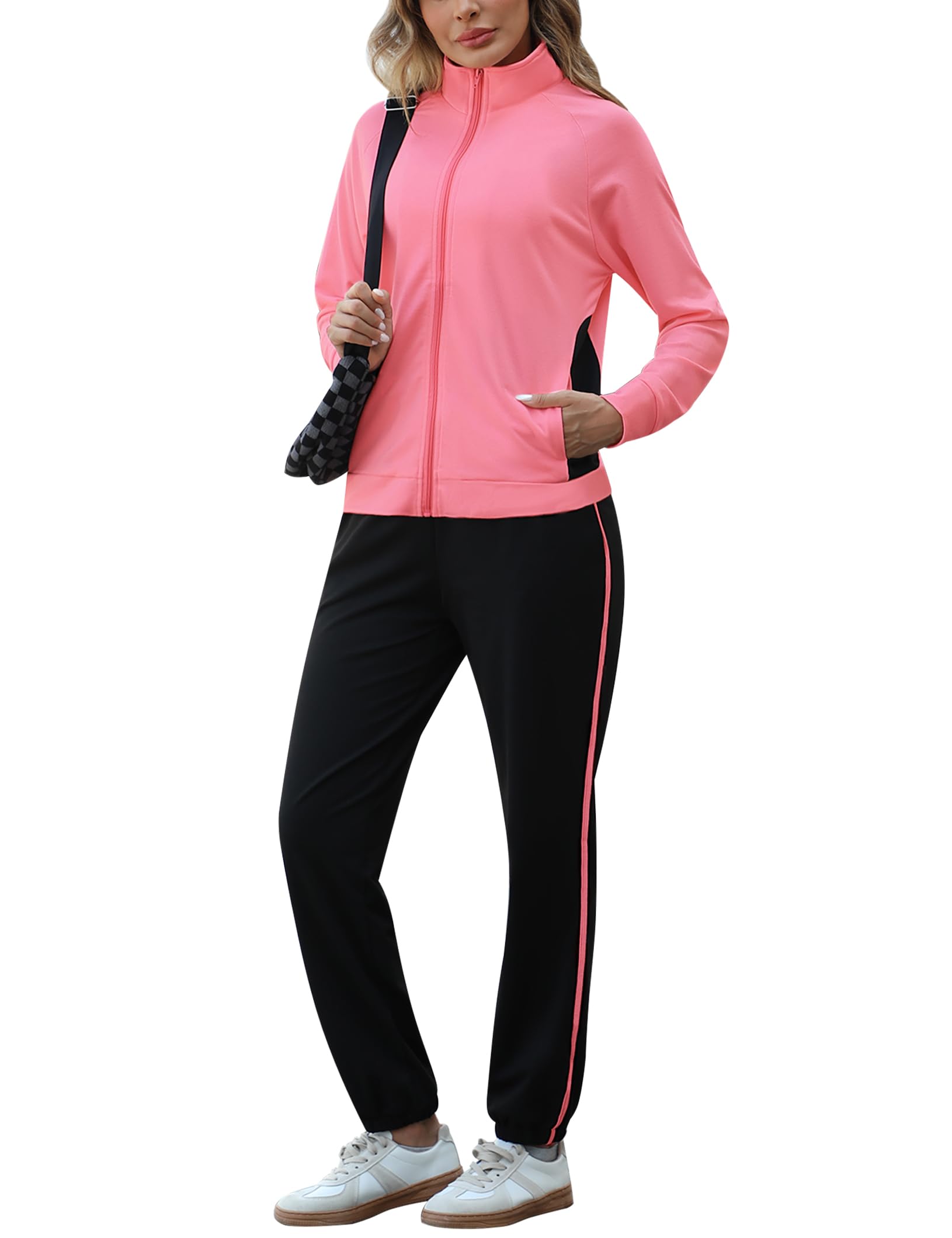 Marvmys Color Block Tracksuit for Women 2 Piece Outfits Fall Sweatsuits Zip Up Jogging Suit Long Sleeve Jogger