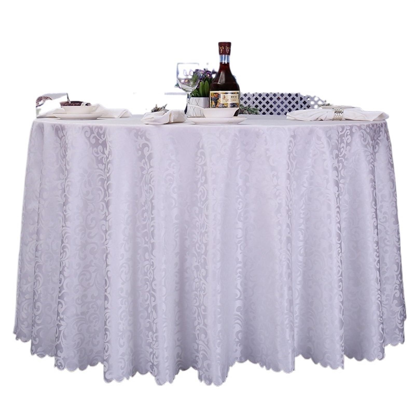 RYQZHHY Round Tablecloth Polyester Tablecloth Hotel Wedding Banquet Party Decoration Round Table Covers Overlays Home Decor(White,220cm Round)
