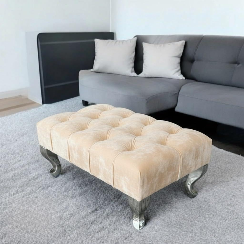 mm08enn Chesterfield Upholstered Footstool, Pouffe Bench Seat, 55 x 35 x 22 cm (Cream) โ image 1