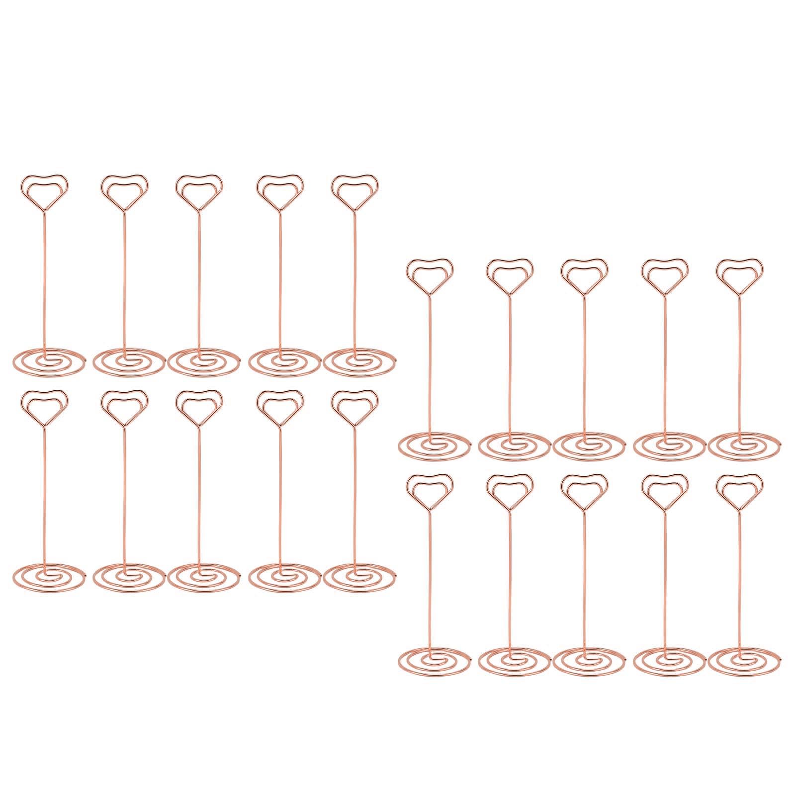 Porta segnaposto da tavolo da 20 pezzi, porta segnaposto a forma di cuore da 15 cm, supporto per foto con clip per promemoria (Oro rosa)