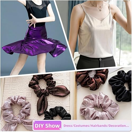 Miniatura 7 de MaiMaiSuan Tela de punto acanalado metálico suave y brillante de 60 pulgadas de ancho para vestido de baile, disfraz, vestido de boda, tela de ropa