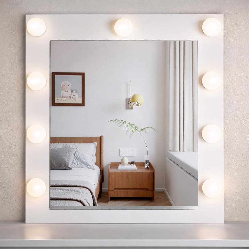 Tocador de maquillaje con Luz | Mueble tocador con Espejo 2 cajones y estantes de almacenamiento | Mesa de maquillaje moderno blanco para dormitorio, cómoda organizadora cosméticos y joyas