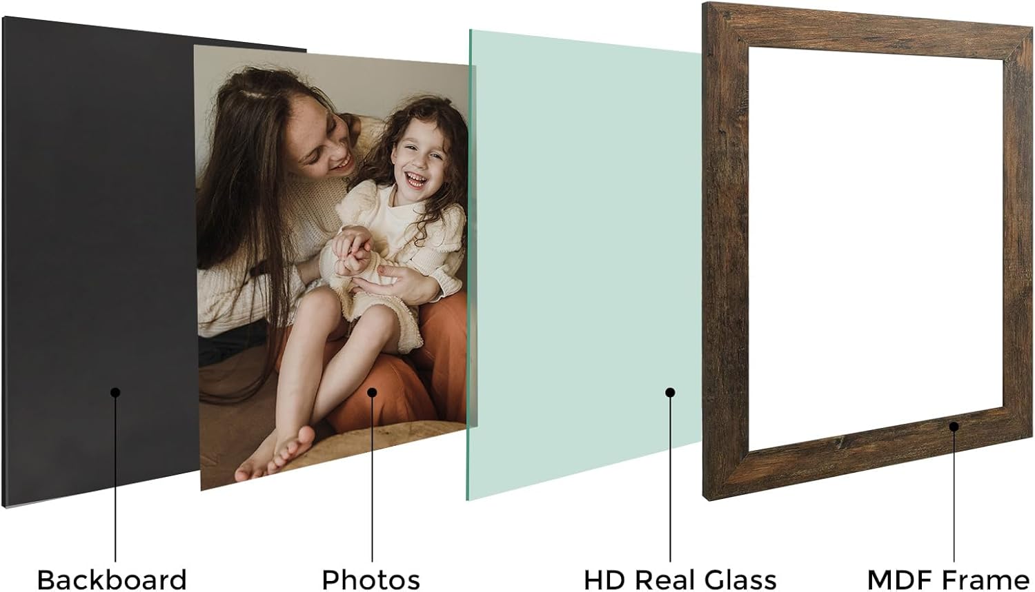 Frametory, 11x14 Photo Frame Brown Distressed Grain Style - Frames for 11 by 14 Picture or Photo - Wide Moulding Design with Real Glass - Wall Display Hanging (2 Pack)