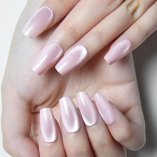 evpct Nude Cat Eye Coffin Press on Nails Square Medium,