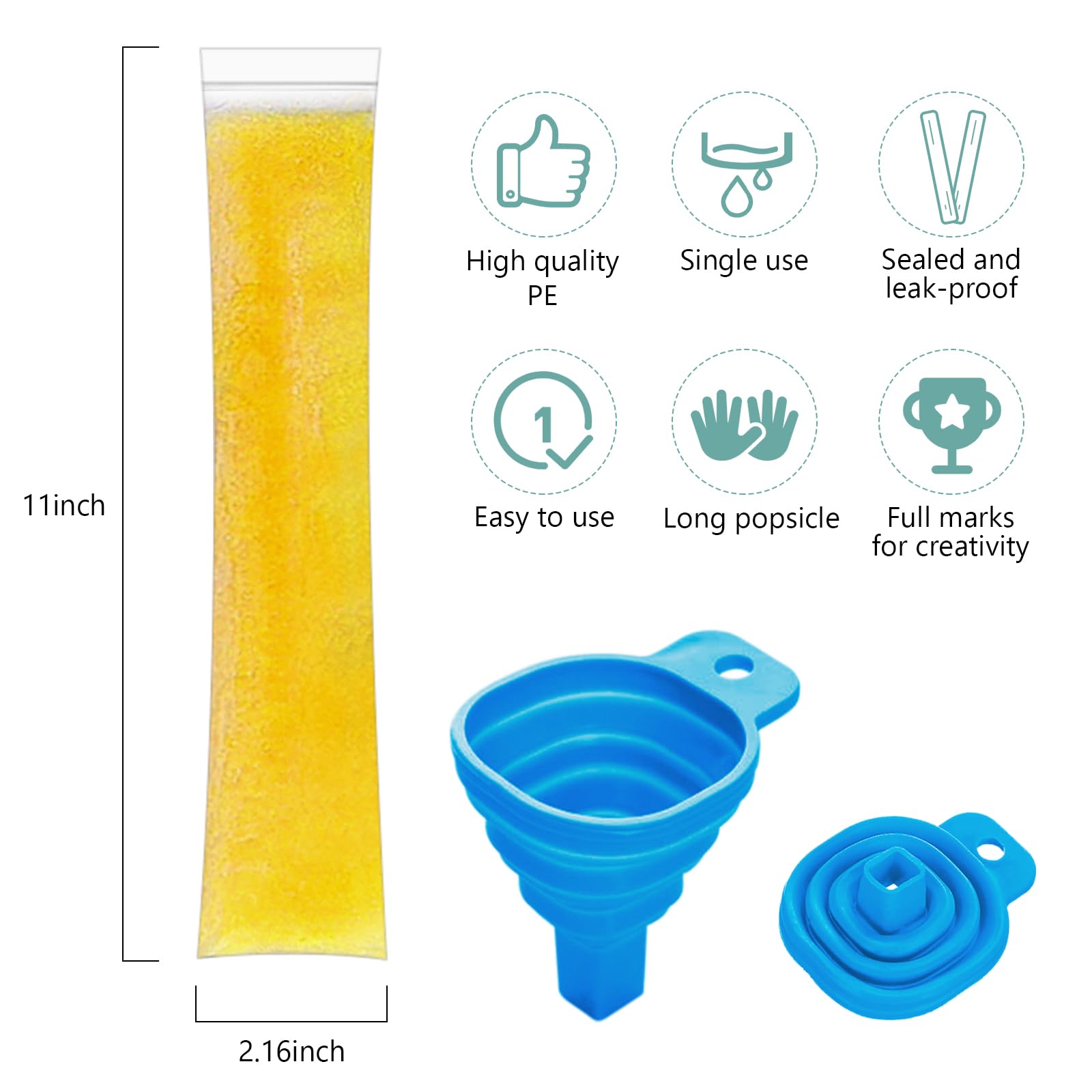 100 Sacchetti Per Ghiaccioli Fai-da-te Con Chiusura A Cerniera E Imbuto In Silicone - Senza BPA, Riutilizzabili, Colorati (Rosso, Arancione, Giallo, Verde) - 5