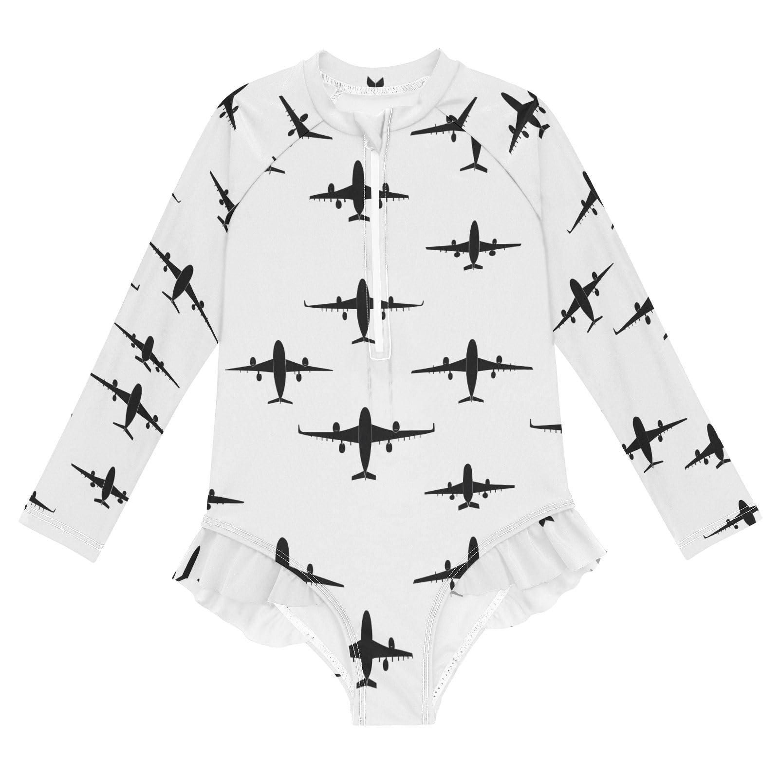 ALAZA Toddler Swimsuit Girl Bathing Suit Swimwear Rash Guard Airplane Silhouette Long Sleeve 3T