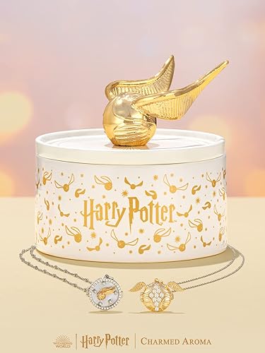 Charmed Aroma Harry Potter - Vela perfumada de Snitch dorada y bandeja de joyería con collar sorpresa en el interior vela de joyería para mujer