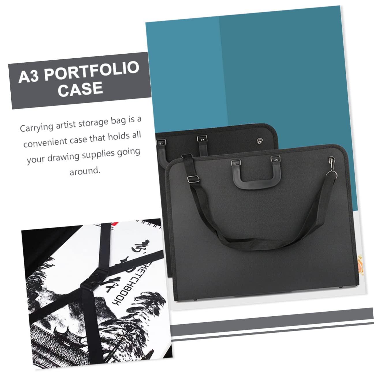 STOBOK Borsa Portadisegni Portatile con Manico, Tessuto Oxford 600d, Facile da Trasportare, per Artisti e Studenti D'arte, per Disegni e Forniture Artistiche