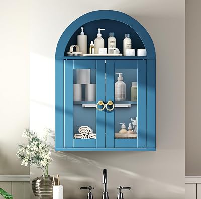 Arched Bathroom Wall Cabinet, Wall Mounted Medicine Cabinet Over The Toilet Cabinet with Glass…