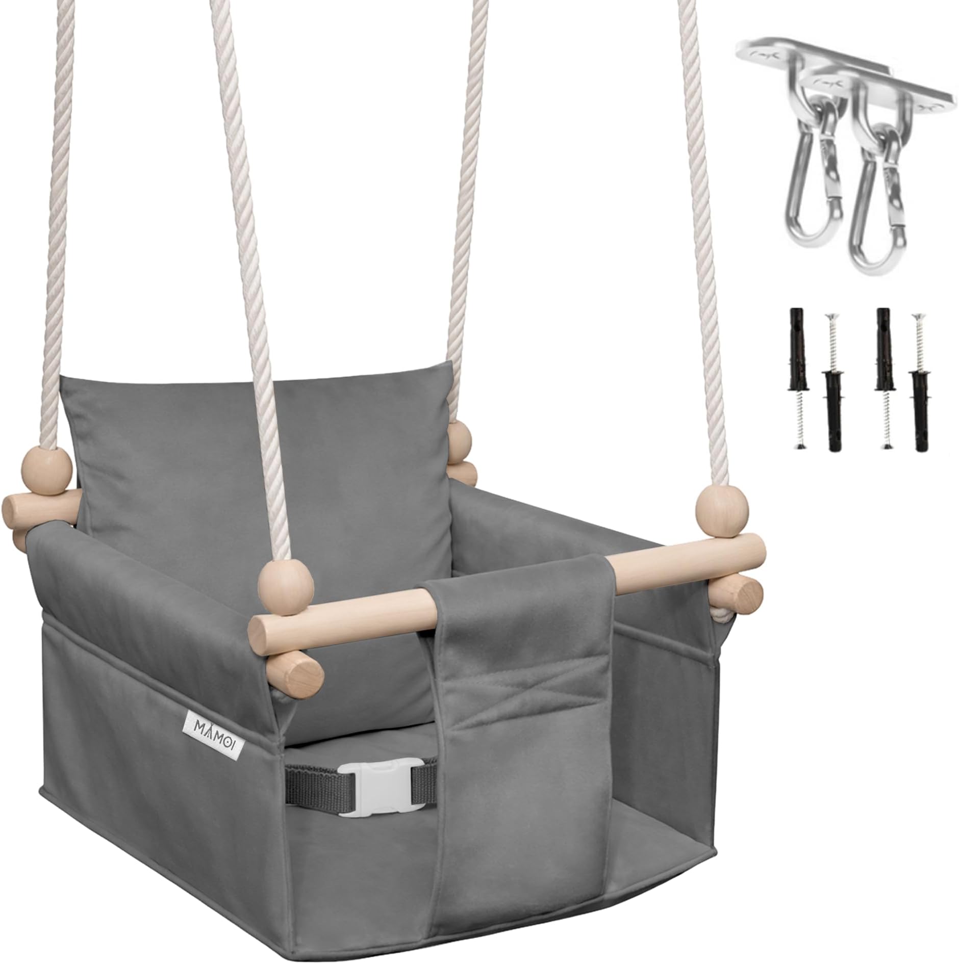 MAMOI® Wooden baby swing seat for toddlers, Indoor toddler swings chair from birth, Kids baby bouncer for garden, Child rocker swing set from 8 months