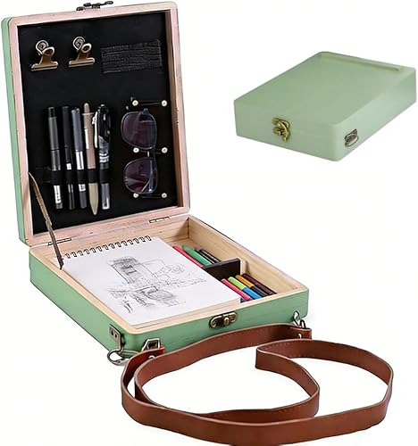 YCOSAN Bolso Mensajero de Escritores con Caja de Madera, Bolso de Arte de Viaje Multifuncional, Caja de Madera para Escritores, Pochade, Caballete