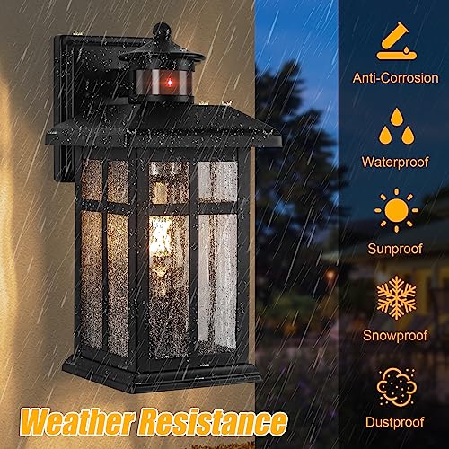 Motion-Sensor-Outdoor-Wall-Lights-2-Packs-Updated-Dusk-to-Dawn-Outdoor-Lighting-Exterior-Light-Fixtures-with-E26-Sockets-Tempered-Glass-Wall-Mounted-Black-Waterproof-Outdoor-Lights-for-House
